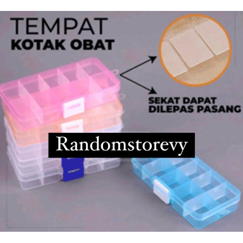 Tempat penyimpanan obat 10 sekat kotak obat plastik kotak perlengkapan / kotak manik manik serbaguna