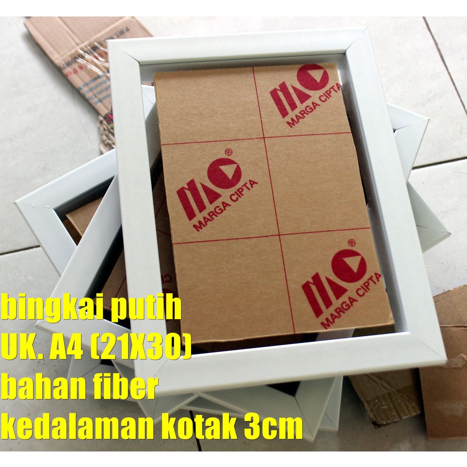 ART O32J PiguraFrame fotoBingkai 3D Putih ukuran A421x3cm space 3cm  Kaca Akrilik