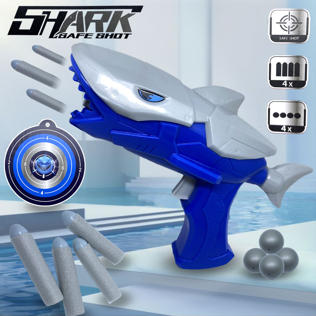Mainan Anak Tembakan Pistol SHARK GUN Hiu 2 mode soft bullet FAKE GUN