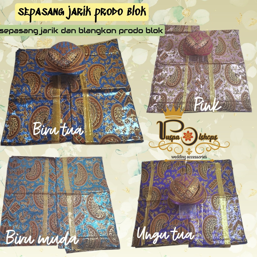 Sepasang  jarik prodo blok dan blangkon prodo blok pengantin