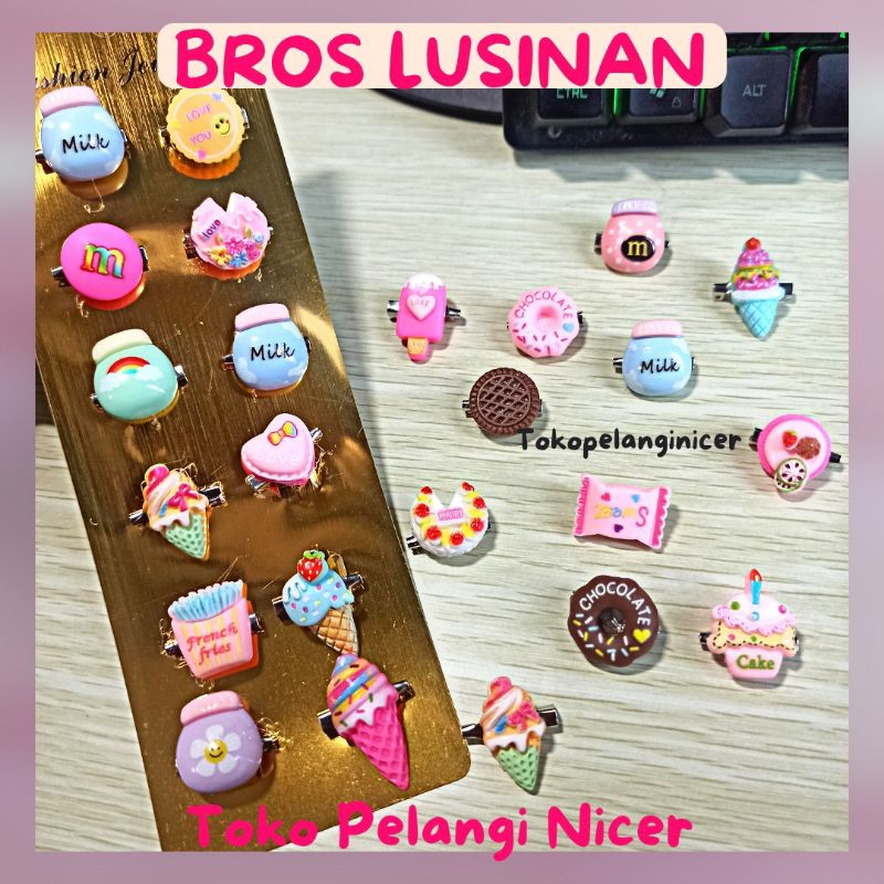 SELUSIN Bros Clay Lucu Food Series--Bros LUSINAN -Bros Kecil Imut- Bros Dagu Hijab - Peniti Pin Bros