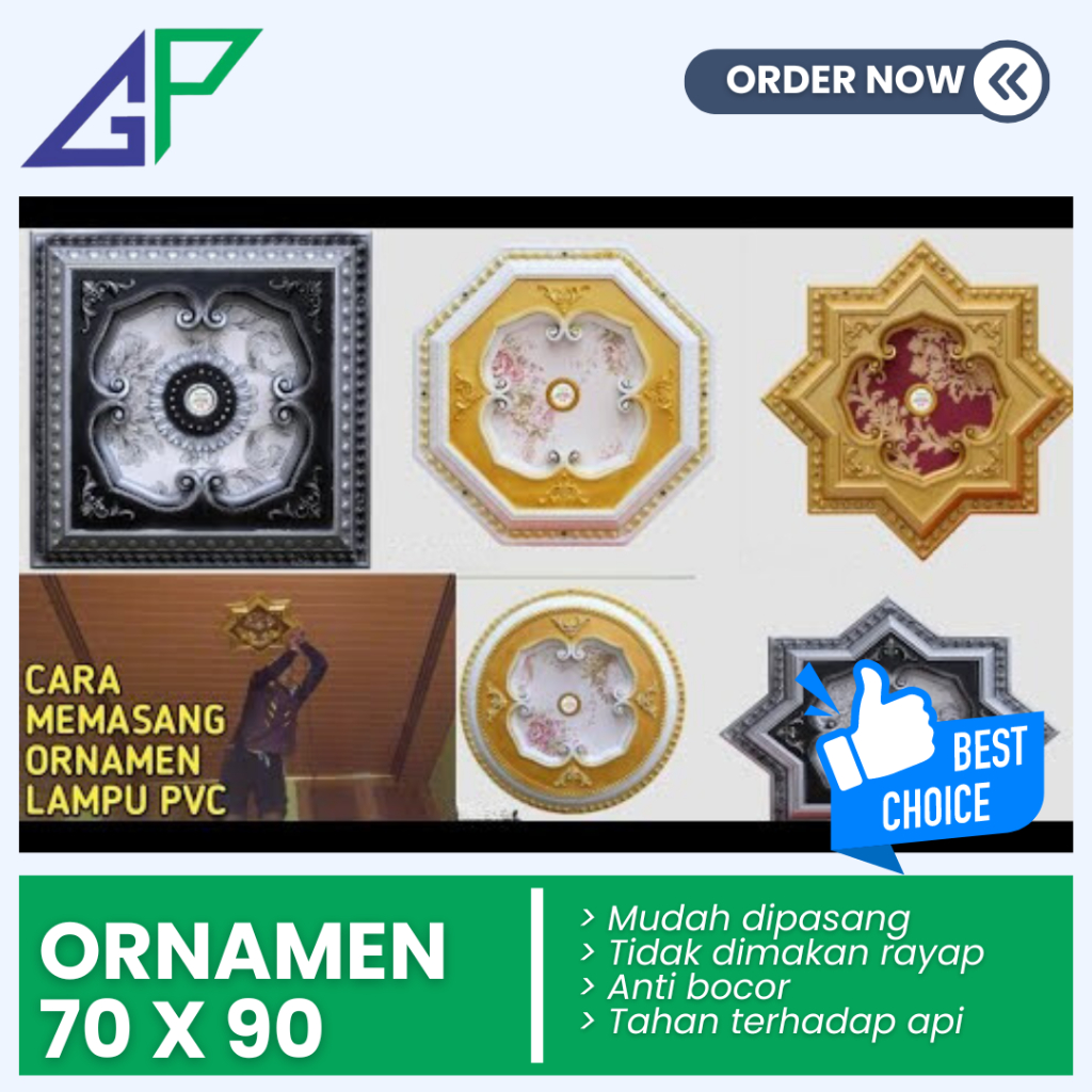 Ornamen Lampu PVC Hias Ukuran 70CMx90CM | Lampu Plafon Bulat Bintang Kotak Silver Gold | Dekorasi At