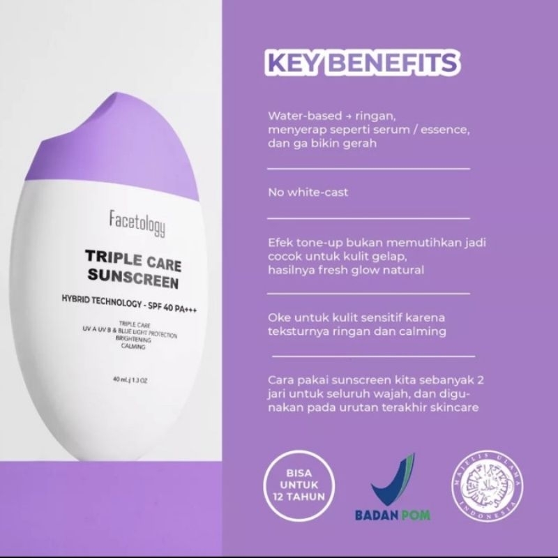 [JELAS ORI] Facetology sunscreen spf 40 hybrid technology
