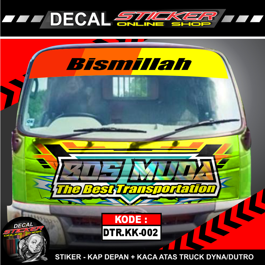 stiker decal kabin depan truk, kaca atas dyna dutro
