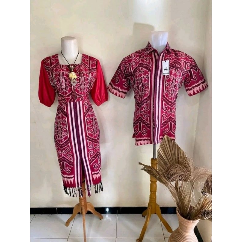 Set couple pria wanita baju tenun motif kalimantan