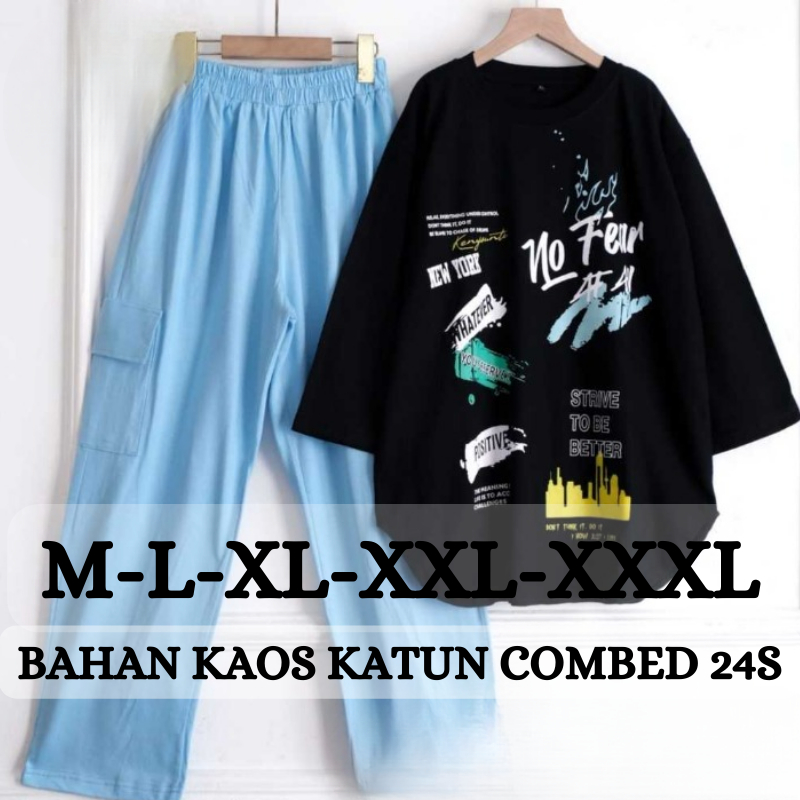 One Set Cargo Wanita Greta Set BO Size M L XL XXL XXXL LD 100-130 CM Bahan Kaos Katun Combed 24s Apl