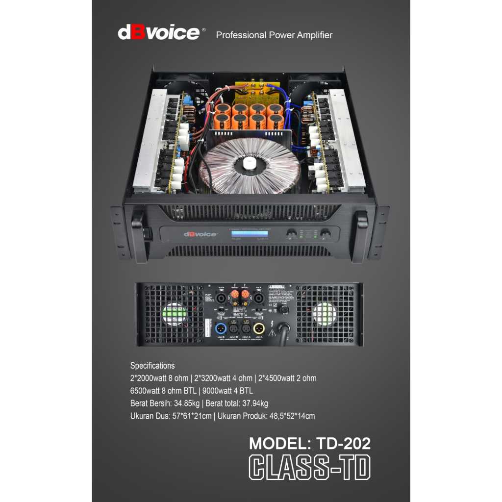 Professional Power Amplifier dBvoice TD-202 Class TD 2 Channel