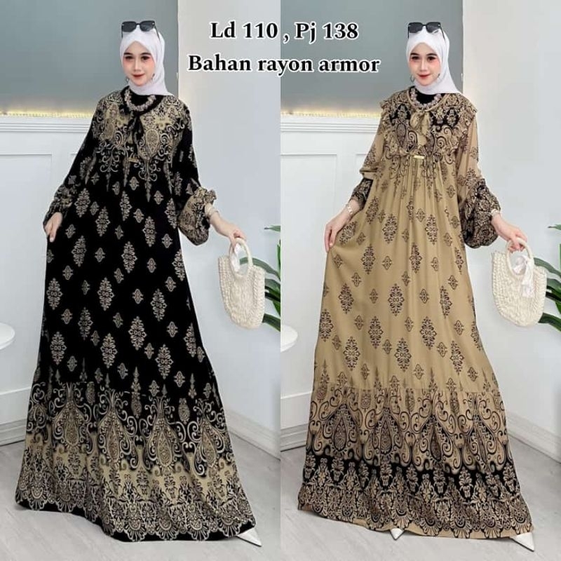 GAMIS RAYON PREMIUM MOTIF BATIK ETNIK RAYON ARMOR 110 POLOS MOTIF BUNGA BUSUI/ GAMIS LEBARAN MURAH /