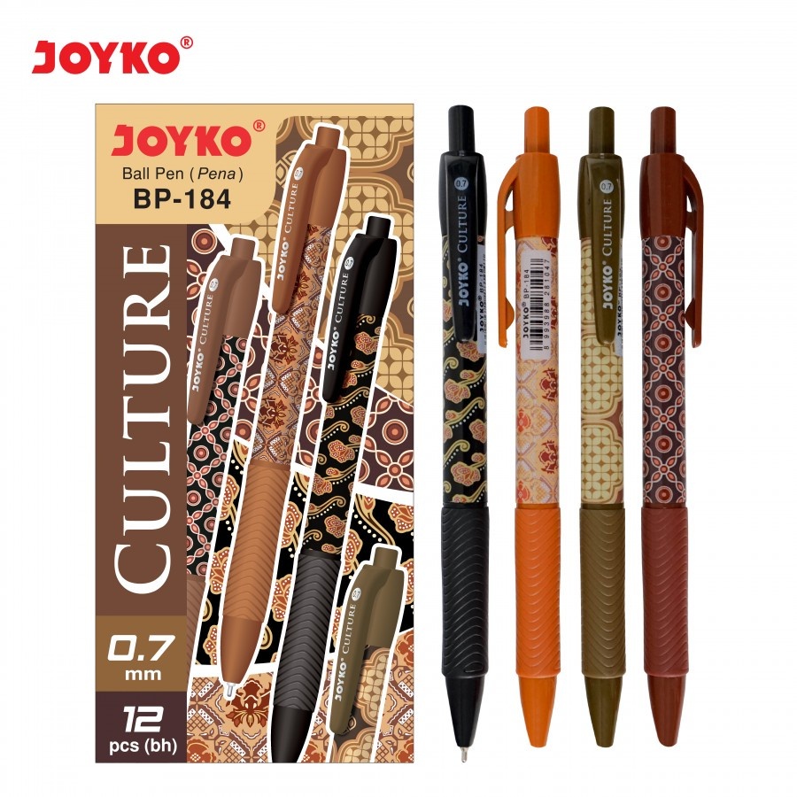 

Pulpen Joyko BP 184 Culture Motif Batik 0,7mm - Lusinan (12 pcs)