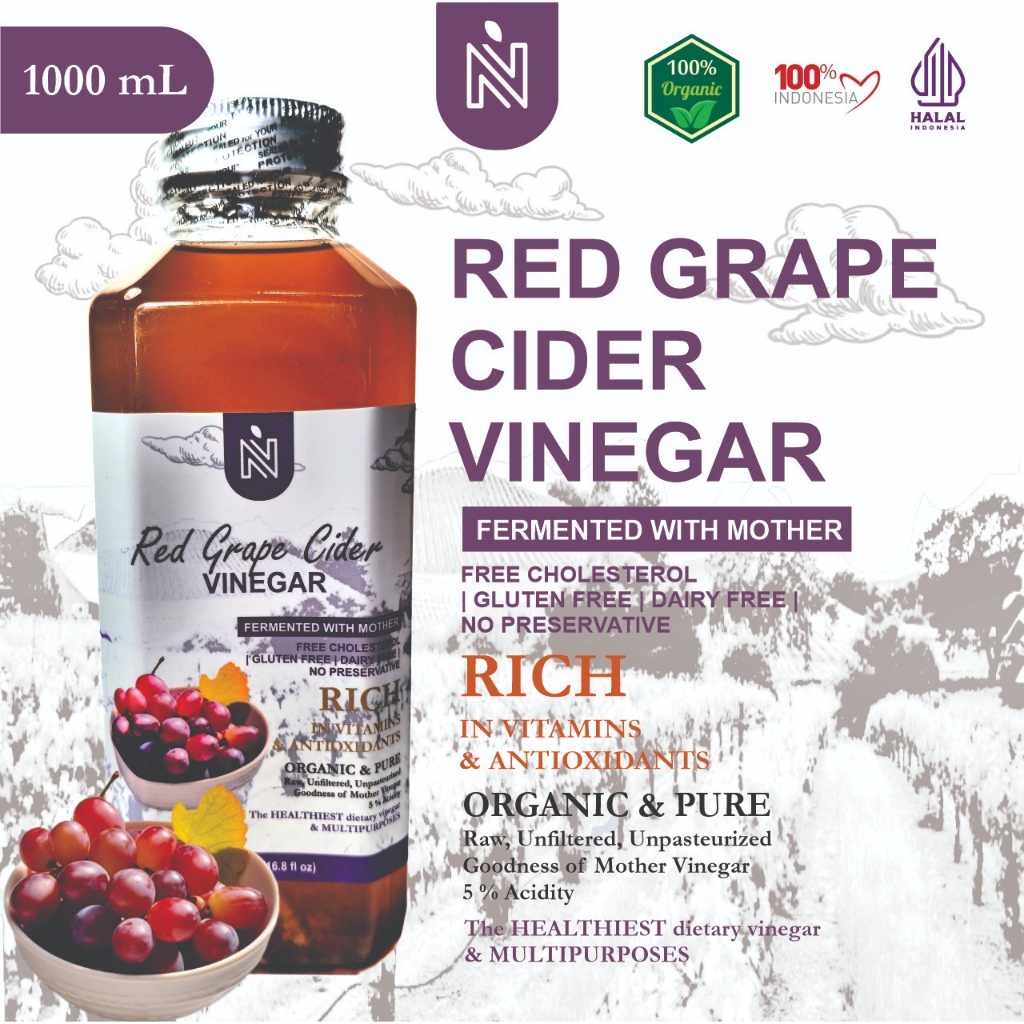 

BENUTRIVA Red Grape Cider Vinegar 1000ml with Mother / Cuka Anggur with Mother 1 Liter Bragg