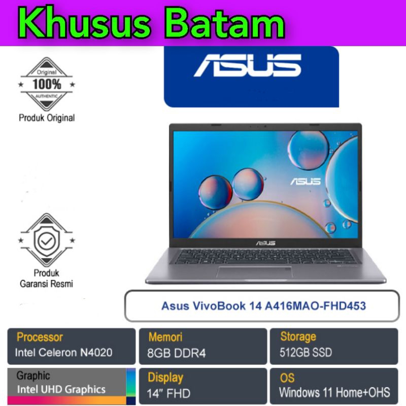 LAPTOP 14" VIVOBOOK ASUS A416MAO-FHD453(GREY)+HOUSING HDD Intel Celeron N4020 512SSD RAM8 W11+OHS (K
