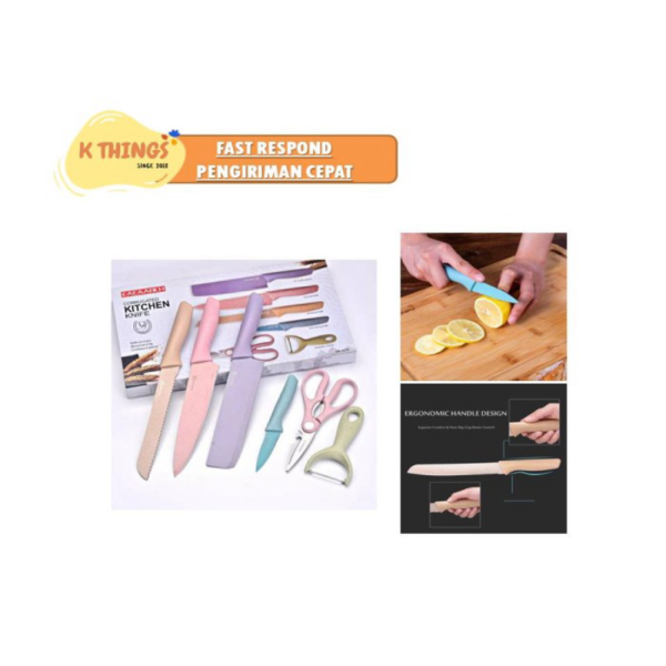 Promo EAEAABCH Set Pisau Dapur 6 in 1 Stainless Anti Lengket Kitchen Knife Berkualitas
