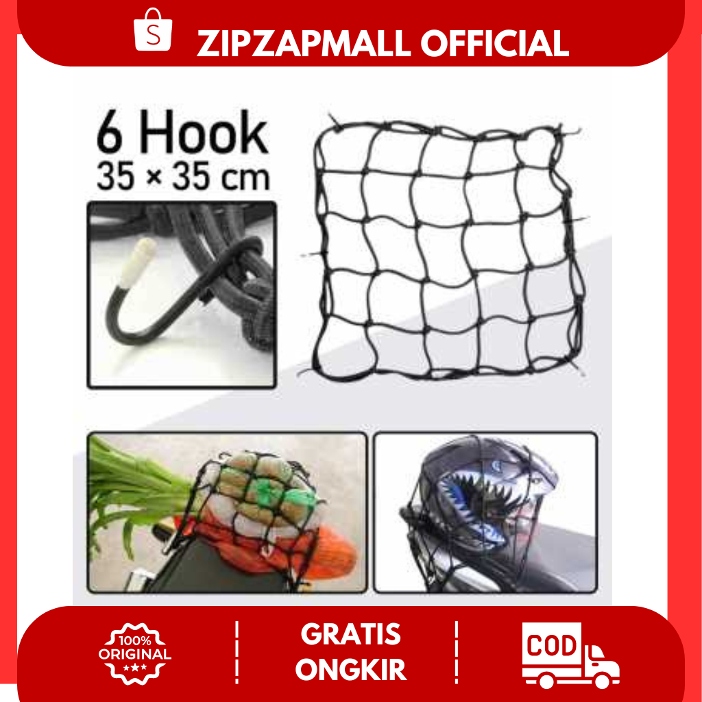 Jaring Helm Motor 6 Hook 35 x 35 cm / Tali Jaring Jala Pengikat Ikat Helm Helem Helmet Barang Bagasi