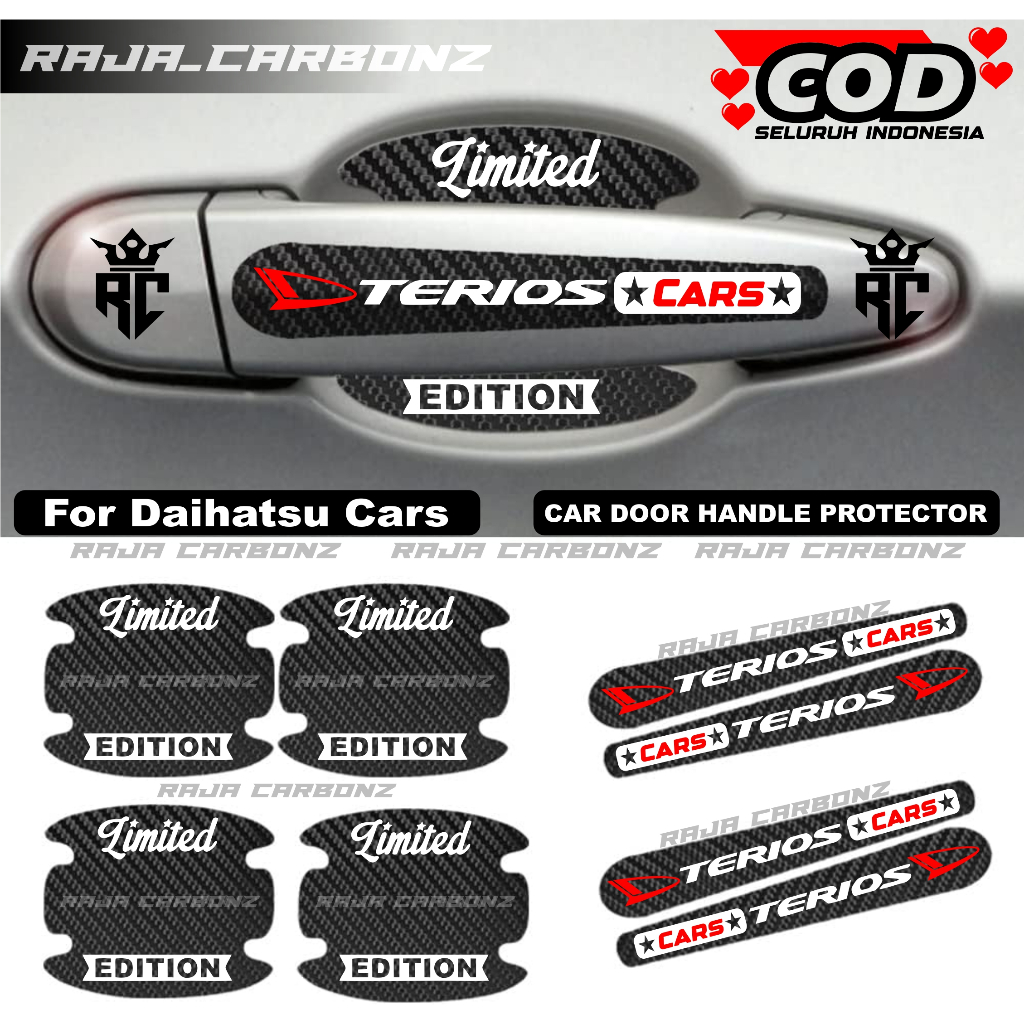 8Pcs Stiker Pelindung Gagang Pintu Mobil Daihatsu Terios Sticker Carbon Handle Daihatsu