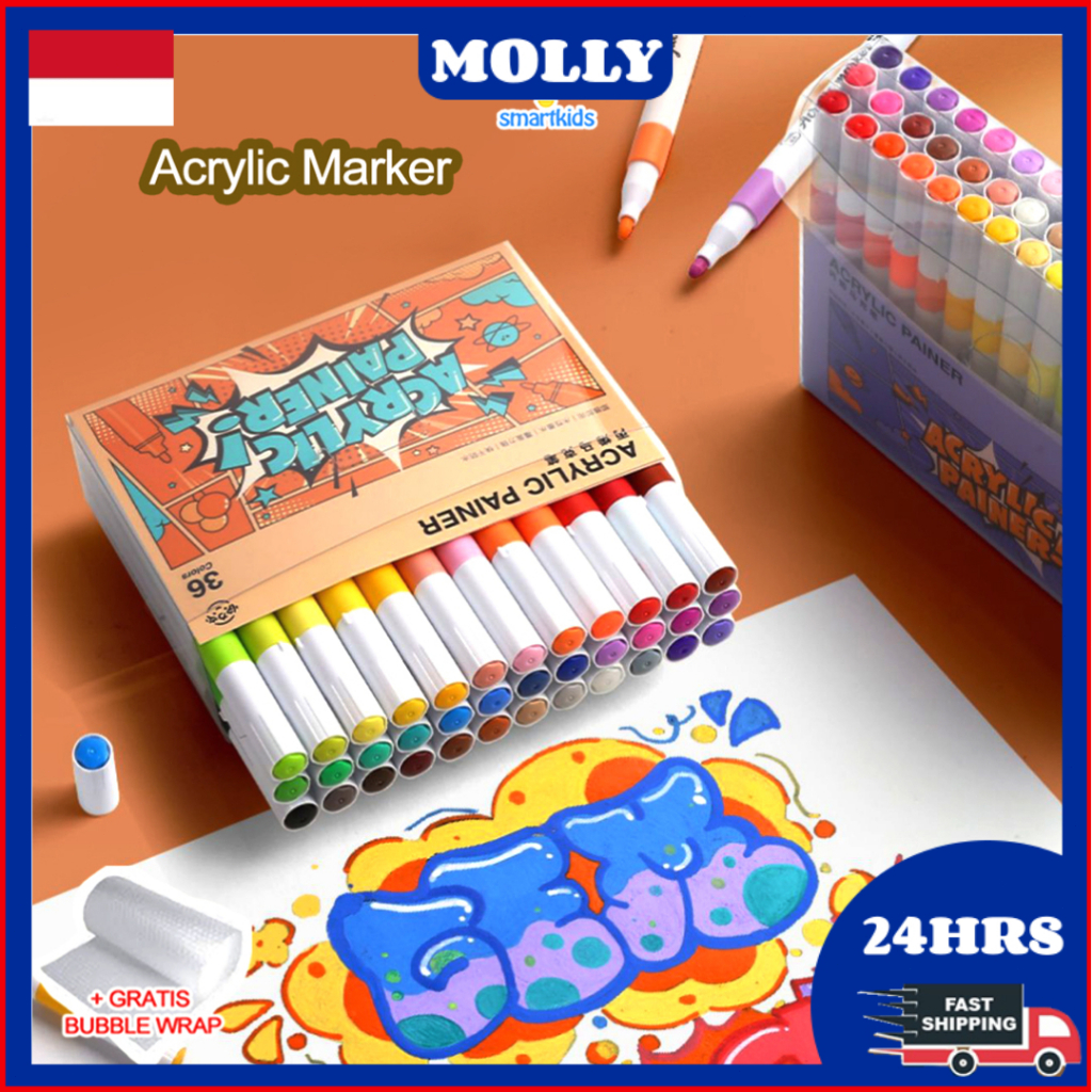 

（COD）Pen Akrilik Marker Warna Cepat Kering Tahan Air 60 Warna Acrylic Marker