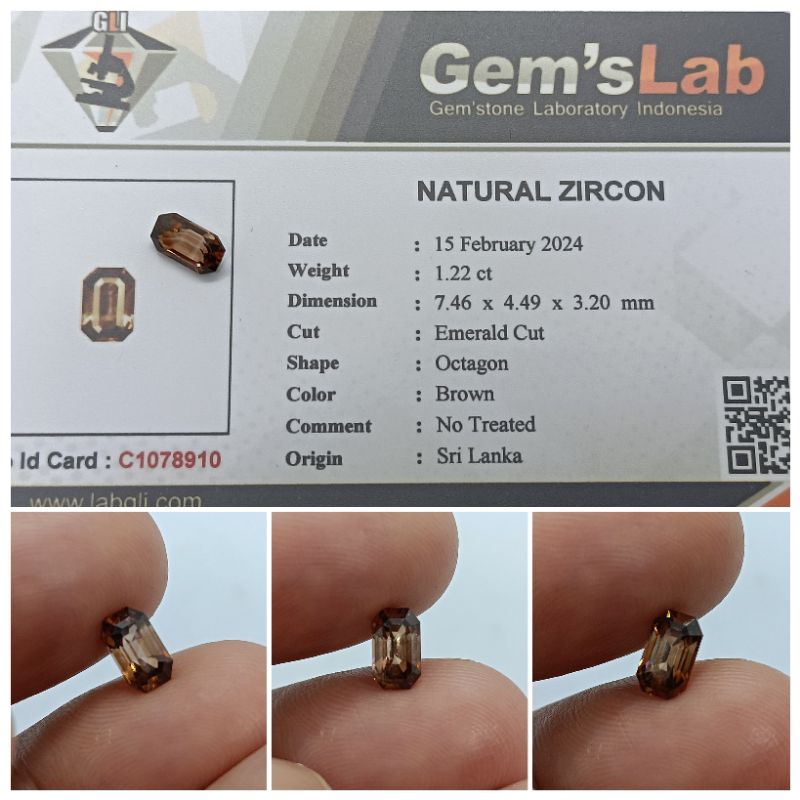 Natural Zircon Cambodia 1,2 ct memo GLI Top Luster