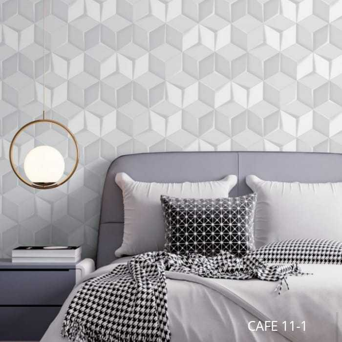 Wallpaper Le Cafe - Wallpaper Dinding 3D Hexagonal Abu Biru Pink Coklat