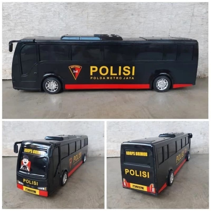 Mainan Mobil Bus Polisi - Miniatur Bis Brimob Dorong Anak Edukatif