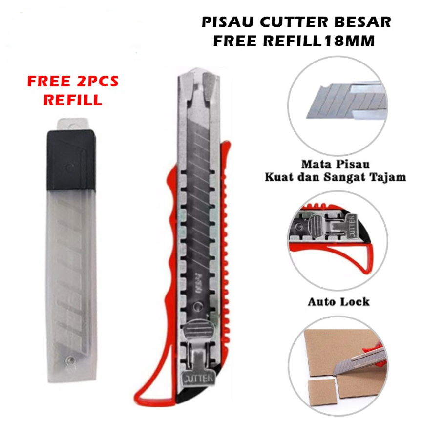 

Pisau Cutter besar autolock free 2 pcs refill kater super tajam multiguna