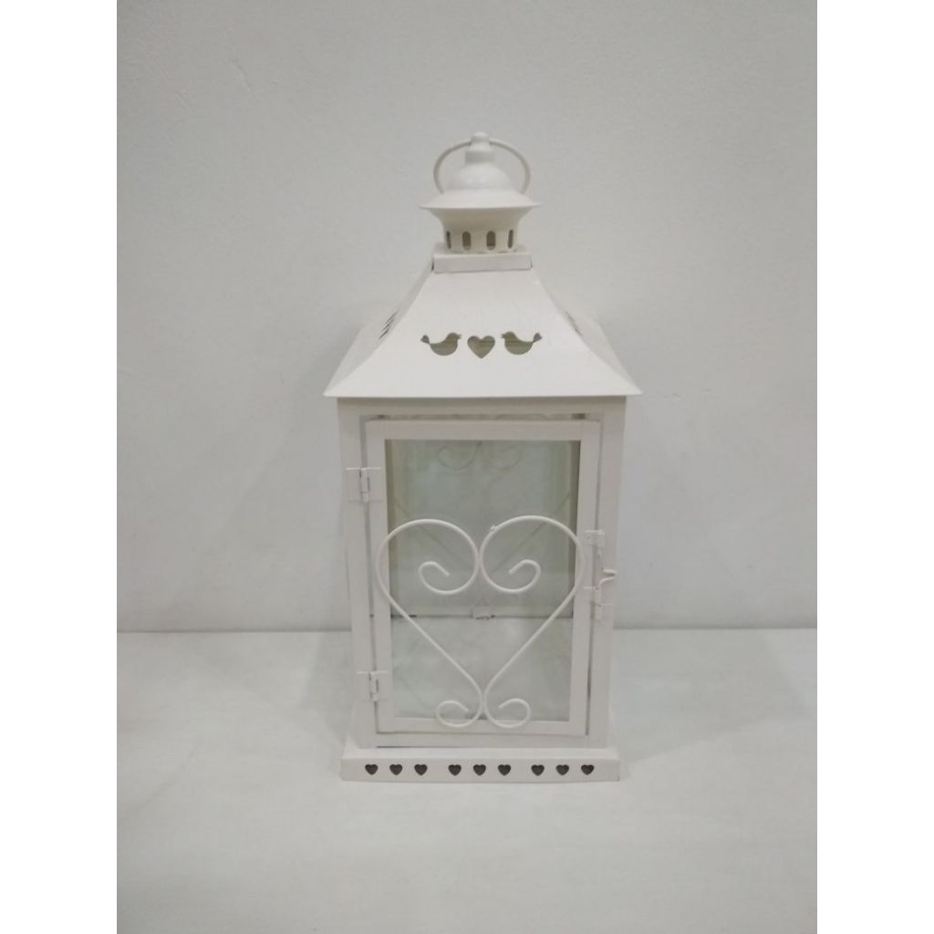 Lantern Lentera Love bird dekor dekorasi decoration Dekoratif tempat lilin Lantern besi putih
