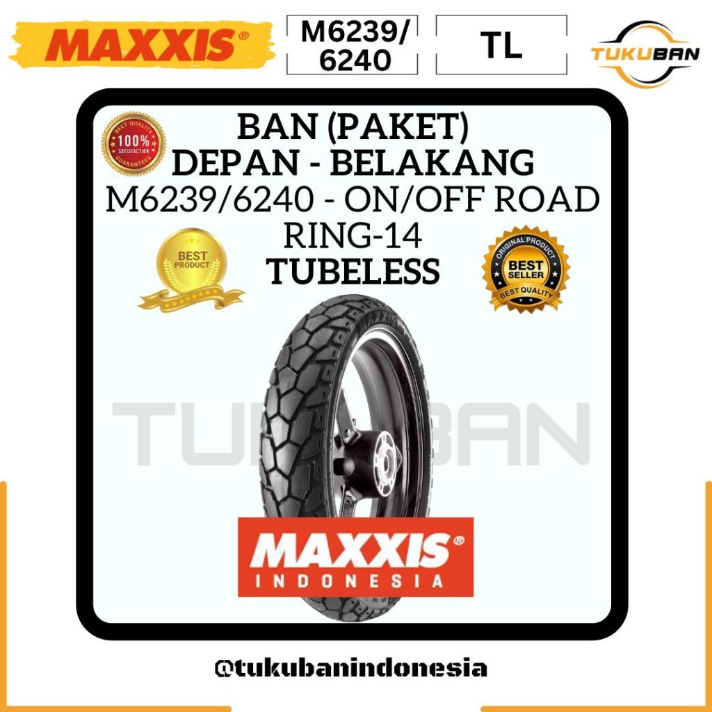 Paket Ban Motor Matic MAXXIS M6239/6240 - ON/OFF ROAD DUAL PURPOSE 80/90 90/90-14 (TUBELESS) Ban Depan Belakang Mio Vario Beat Ban Semi Trail Tracker