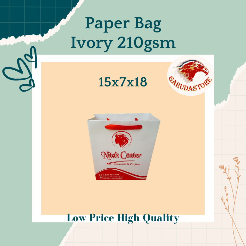 

Paper Bag Murah , Paperbag Skincare , Kosmetik Murah Size 15x7x18 Bahan Ivory