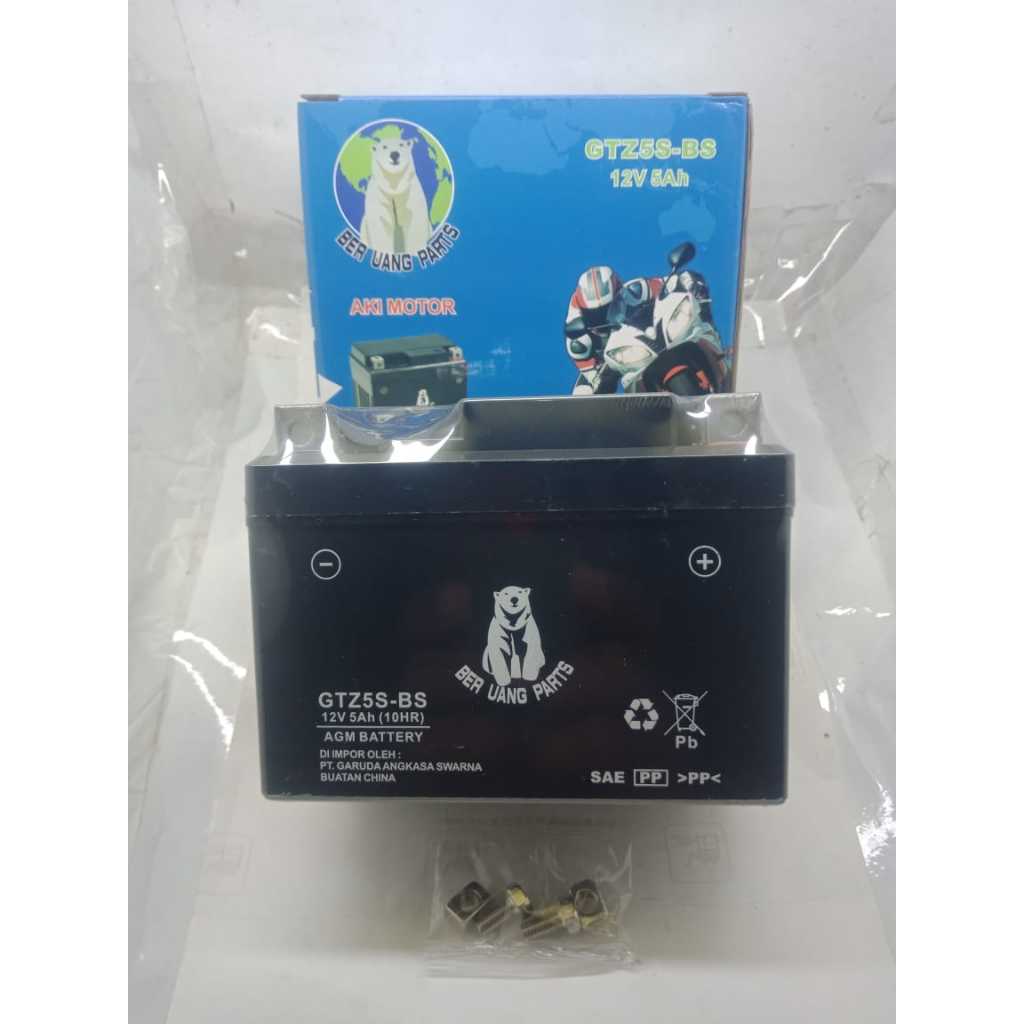 Aki accu motor GTZ5 Beruang Beat shogun merk beruang ber uang accu full kering termurah