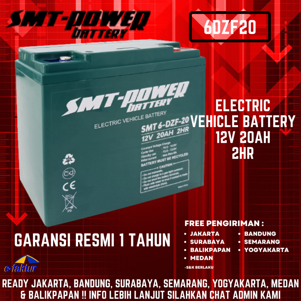 AKI KERING VRLA SMT-POWER 12V 20AH - BATERAI MOTOR LISTRIK / SEPEDA LISTRIK