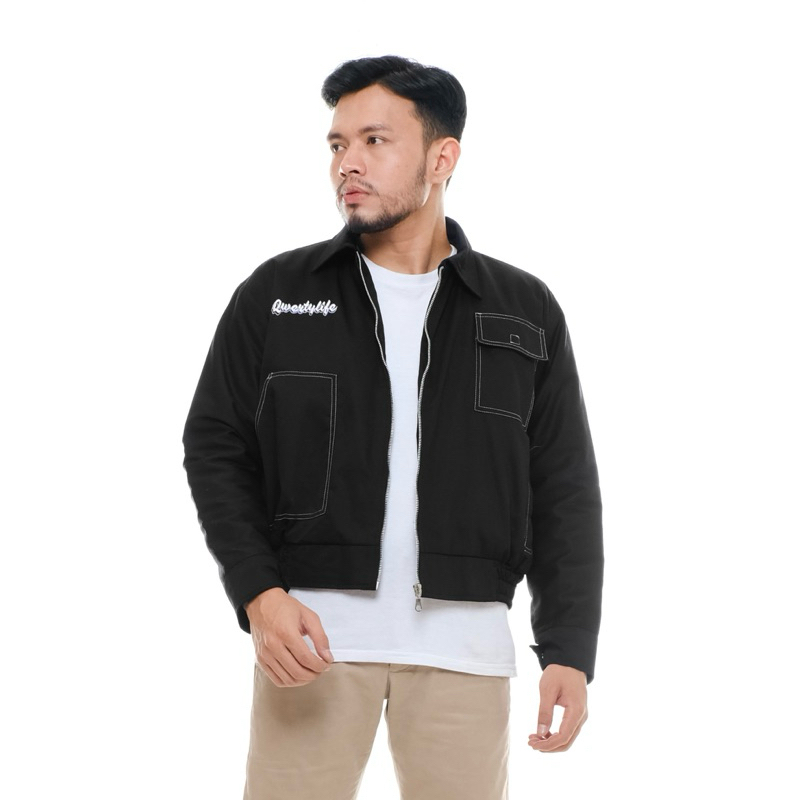 Qwertylife Boxy Work Jacket - People Hitam