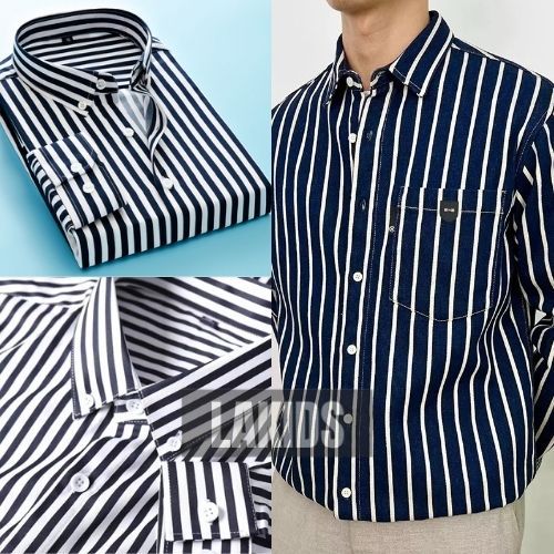 Baju Kameja Salur Pria Dewasa Motif  Garis Belang  Bahan Premium Kameja Lengan Panjang Pria Corak Bl