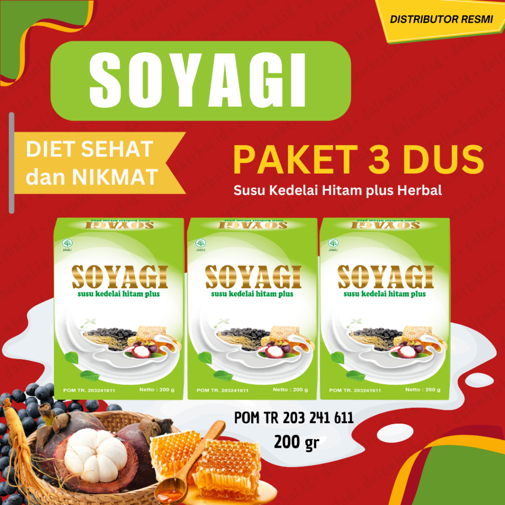 

Paket 3 Dus SOYAGI susu kedelai hitam ekstrak madu propolis Gingseng Jawa kulit manggis royal jelly