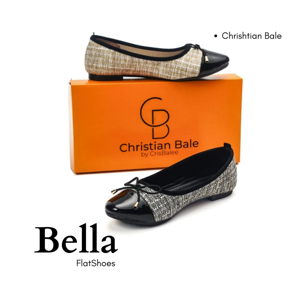 Bella - Christian Bale Sandal Flatshoes Sepatu Wanita Sepatu Hitam Cewek Balet Women Shoes Motif Kan