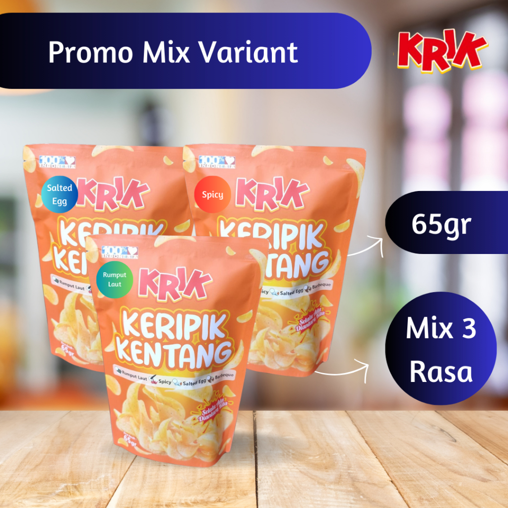 

KRIK Keripik Kentang PROMO MIX 3 VARIAN RASA 65Gr