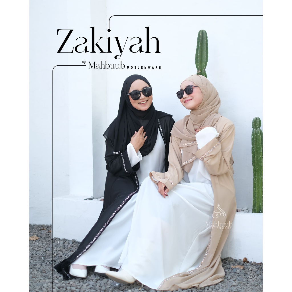 Zakiyah Abaya Outer Hitam Turkey Gamis Syari Muslimah Bahan Jetblack Kombinasi Mata-Mata Mahbuub Col