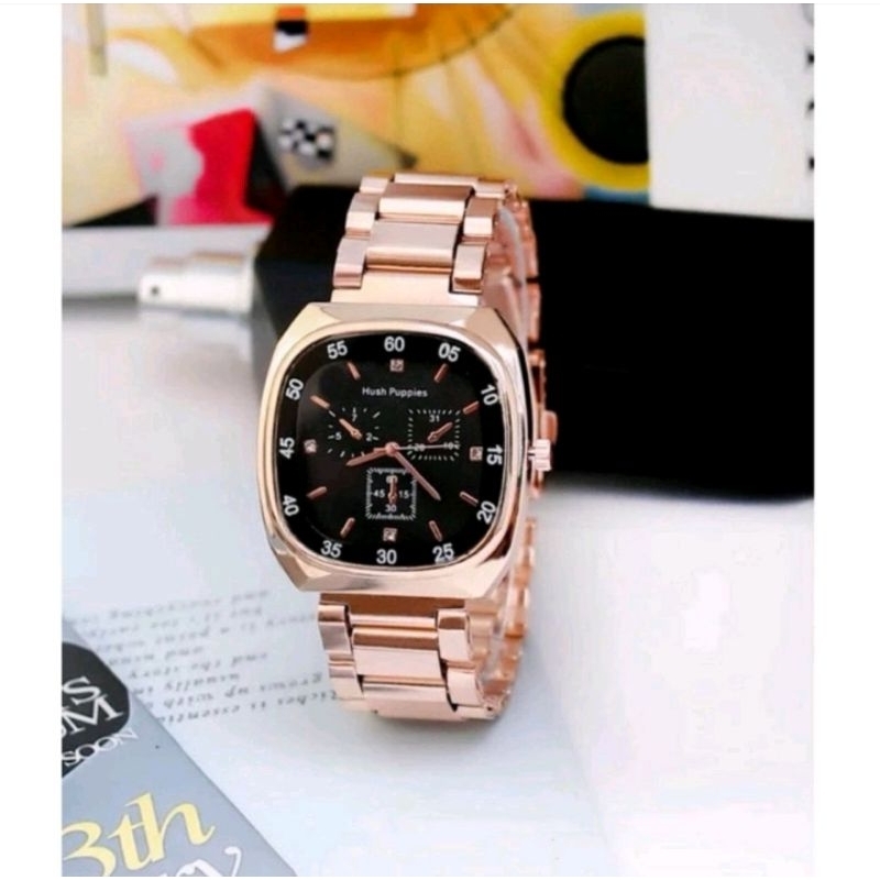 TERLARIS HUSH PUPPIES 2252 JAM TANGAN WANITA RANTAI SOLID FREE BOX ORI