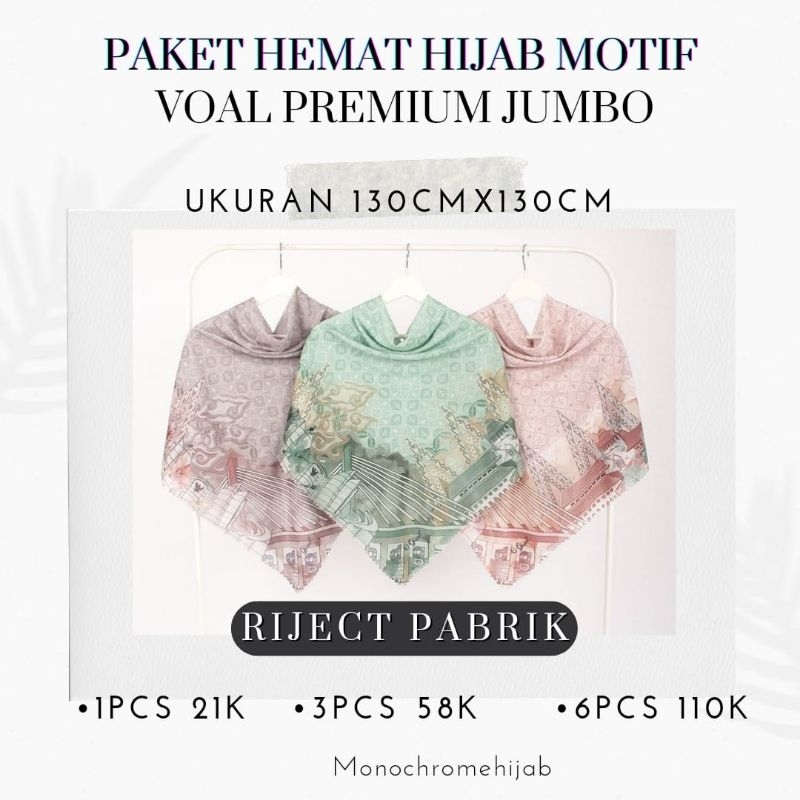Paket Hijab Motif Rijek Voal Syar'i Jumbo uk.130x130