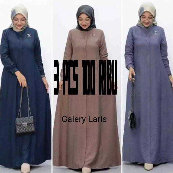 3 Pcs 100 Ribu Baju Gamis Sahira Crinkel  Premium Ukuran Xxxxl super Jumbo/Gamis Lebaran