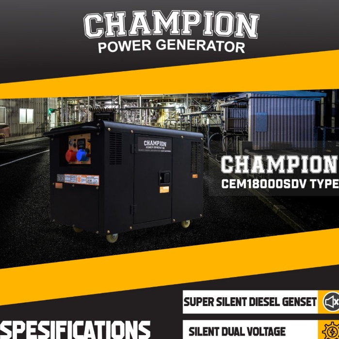 Genset Silent 15 kva 12000 watt Super silent Diesel Solar 3 phase Champion 100% Tembaga CEM18000SDV 