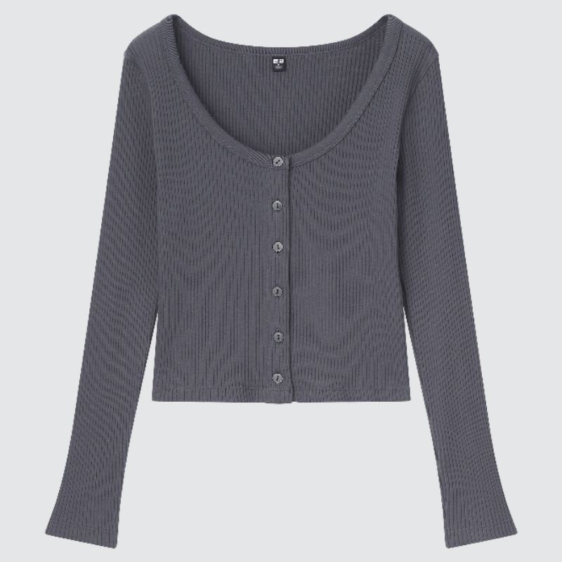 Uniqlo Grey Ribbed Cardigan/Top