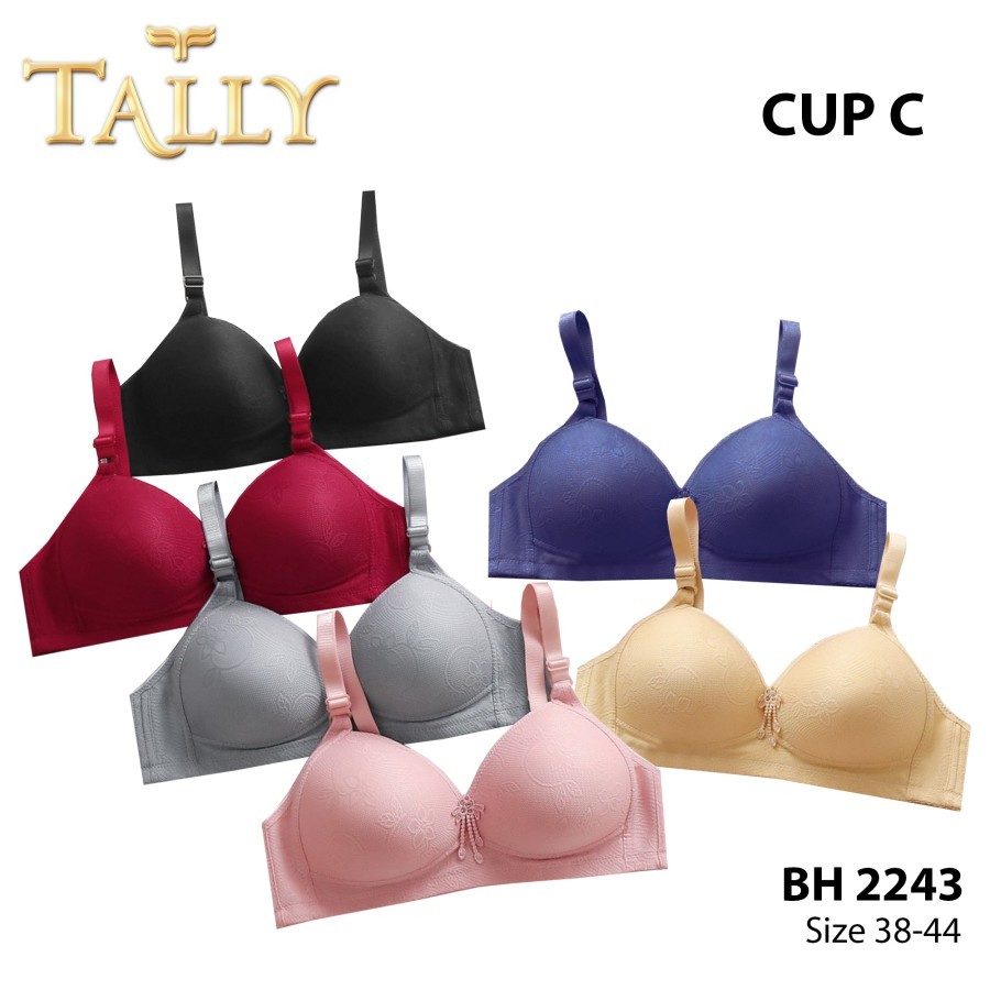 TALLY Bra Tanpa Kawat Busa Tipis Katun CUP C Kait 3 Bra Harian BH 2243