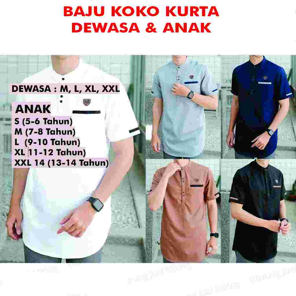 Baju Koko DEWASA DAN ANAK Kurta Lengan Pendek  Pria Laki Atasan Muslim Lebaran Kokoh Pakistan Modern