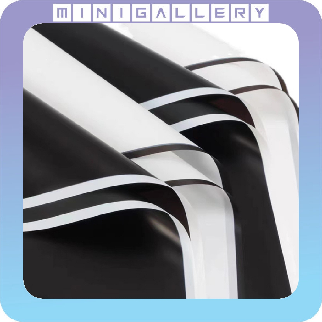

20 LEMBAR Flower Wrapping Black White Cellophane Paper List Hitam Putih Kertas Buket Bunga Florist KB12