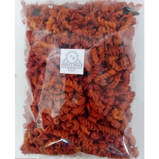 

MAKARONI SPIRAL PEDAS DAUN JERUK 500 gram CEMILAN MAKARONI KERITING ULIR PEDAS AVEEVA