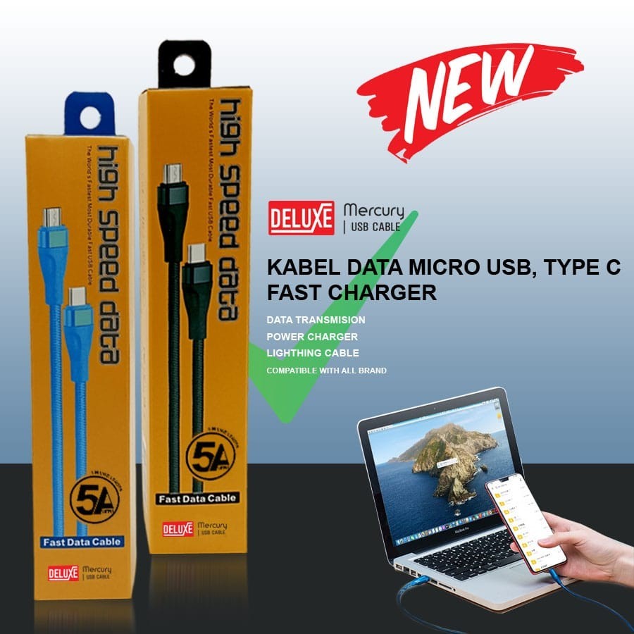 ORIGINAL Kabel Data Fast Charging Up To 5 Ampere Type Micro/Type-C/Type CtoC/Type Ios Iphn - 1M
