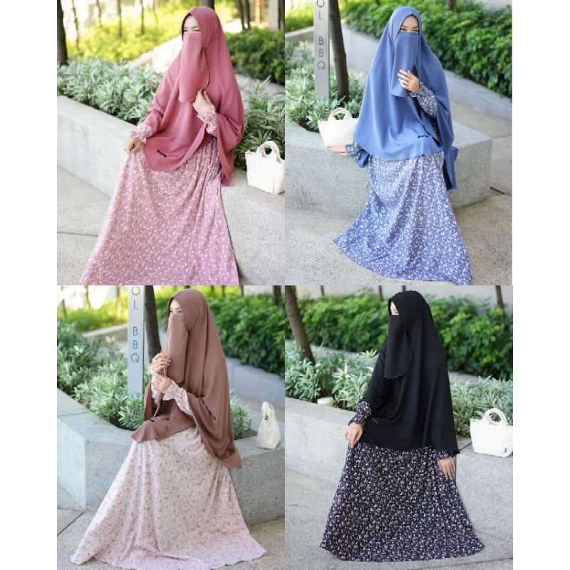 COD / Yuri set / mumtaz hijab / gamis bunga-bunga / gamis motif bunga / gamis cantik / gamis promo l