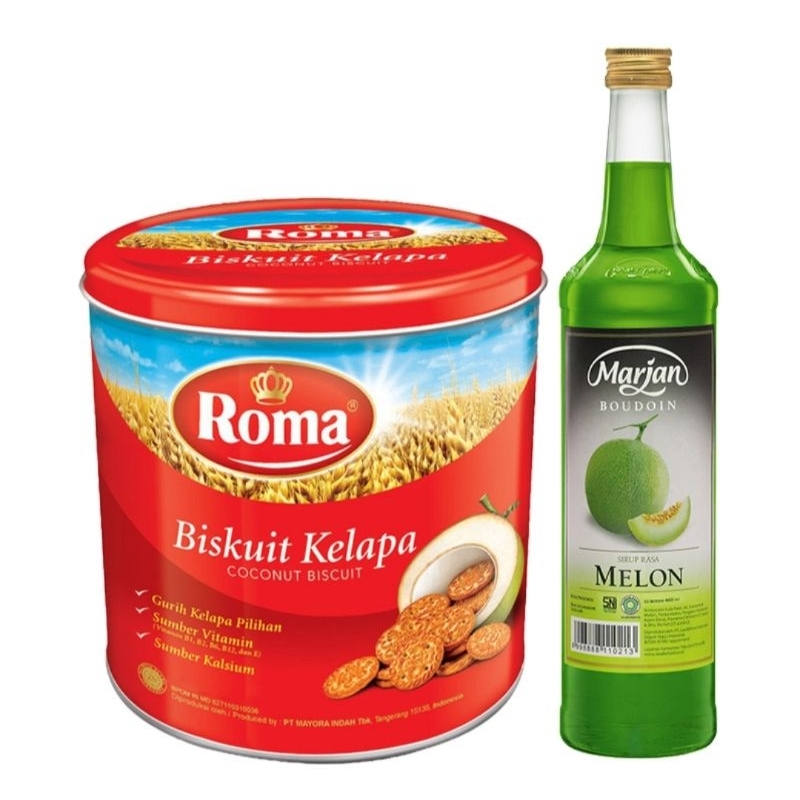 

PAKET HEMAT BUNDLE ISI 2 sirup marjan dan roma cookies kelapa