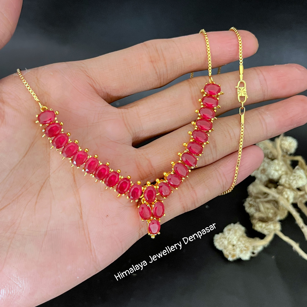 Kalung kebun raja besar emas hongkong batu permata asli