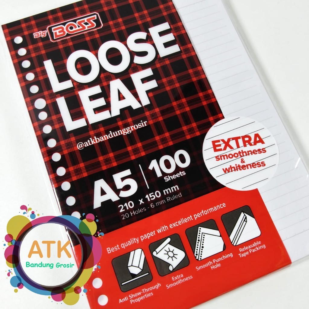 

Loose Leaf Bergaris Big Boss A5 100 Lembar Refill Kertas Binder Garis