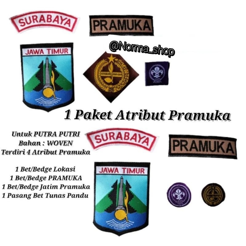 ( 1 Paket isi 4 Bet ) BET / BADGE PROV.JATIM + LOKASI + TUNAS PANDU PRAMUKA ( WOVEN )