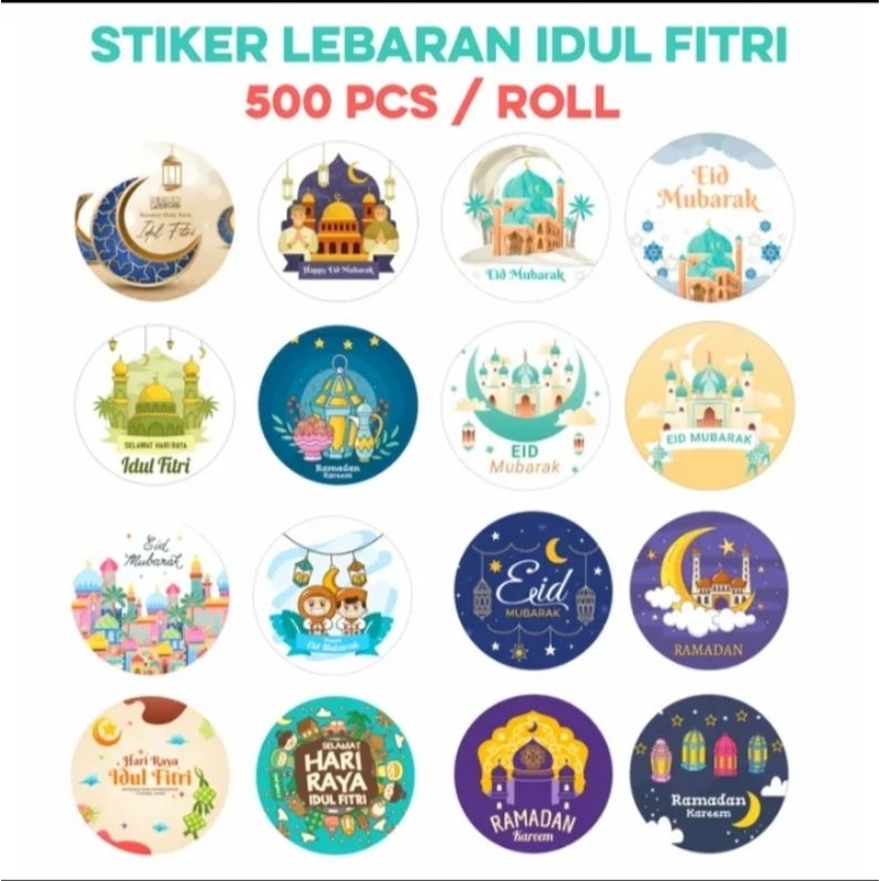 

Isi 500 Pcs stiker Lebaran Idul Fitri Ramadhan Ukuran 2,5 cm Stiker toples label bulat kado